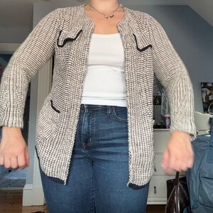 Cotton knit black/beige cardigan